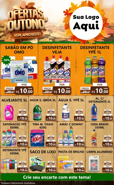 Modelo de Encarte para Encarte Grande com o tema Ofertas de Outono - Vem, Aproveite! para Produtos de Limpeza