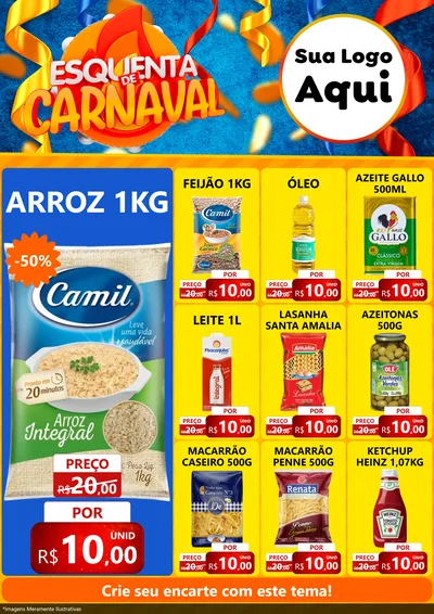 Modelo de Encarte para Encarte A4 Vertical com o tema Esquenta de Carnaval para Supermercado