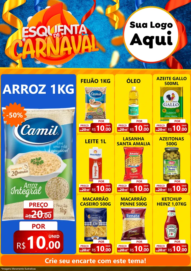 Modelo de Encarte para Encarte A4 Vertical com o tema Esquenta de Carnaval para Supermercado