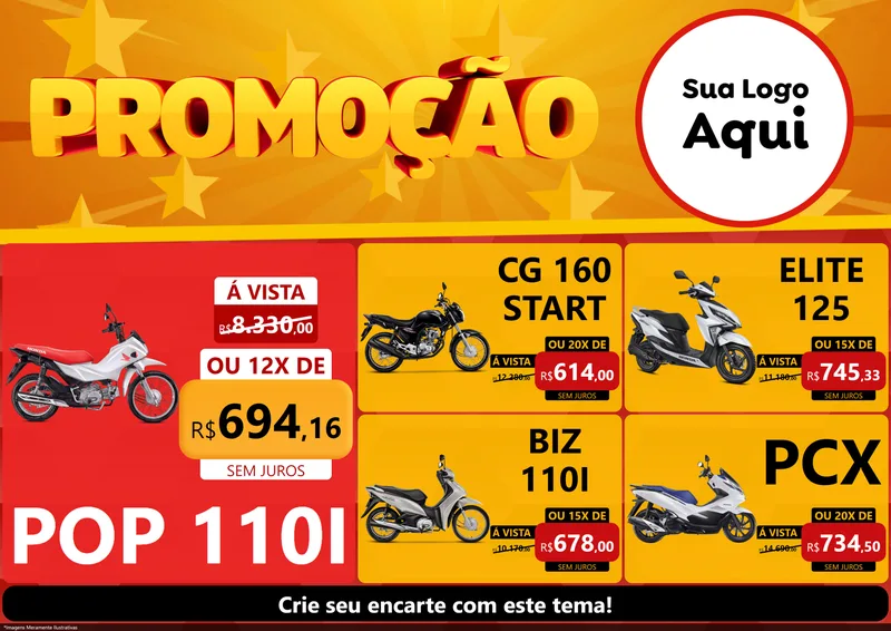 Modelo de Encarte para Encarte A4 Horizontal com o tema Promoção para Concessionaria de Motos