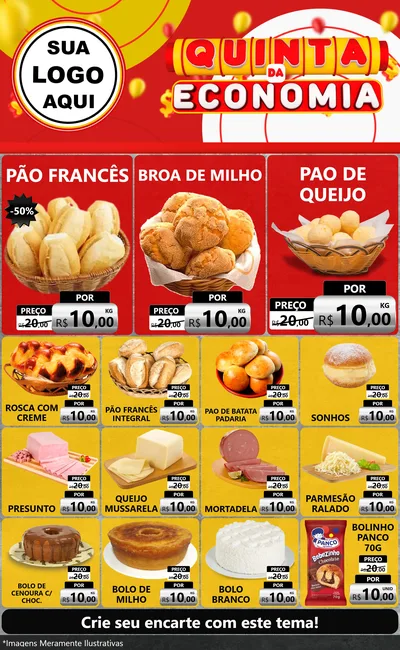 Modelo de Encarte para Encarte Grande com o tema Quinta da Economia para Padaria