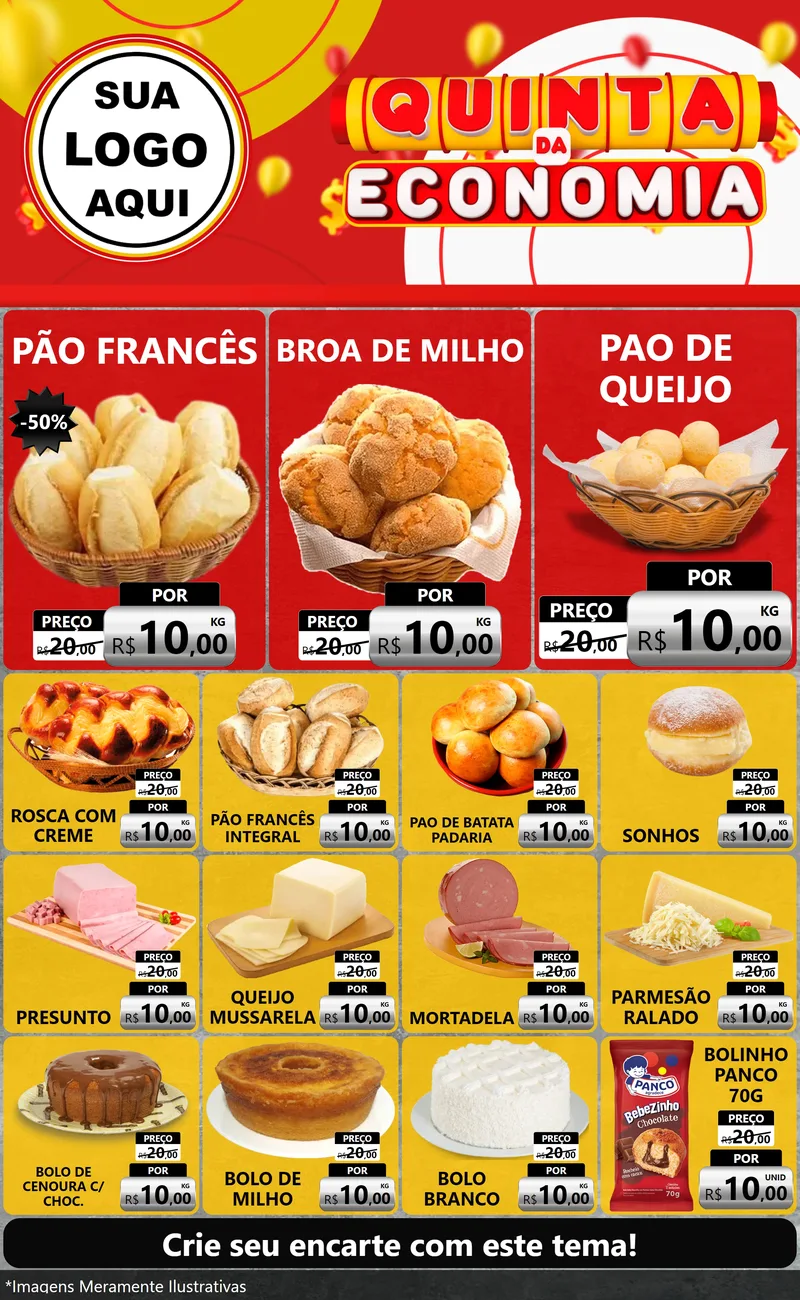 Modelo de Encarte para Encarte Grande com o tema Quinta da Economia para Padaria