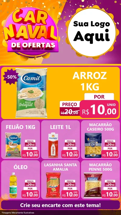 Modelo de Rede Social para Stories com o tema Carnaval de Ofertas para Supermercado