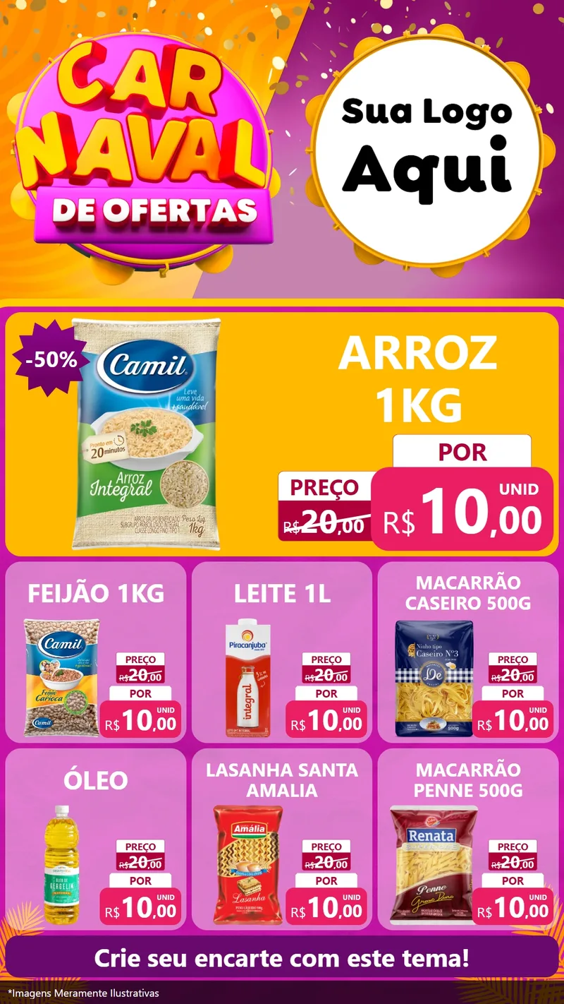 Modelo de Rede Social para Stories com o tema Carnaval de Ofertas para Supermercado
