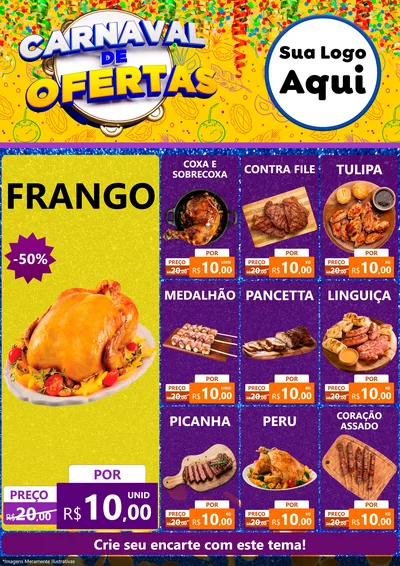 Modelo de Encarte para Encarte A4 Vertical com o tema Carnaval de Ofertas para Assados