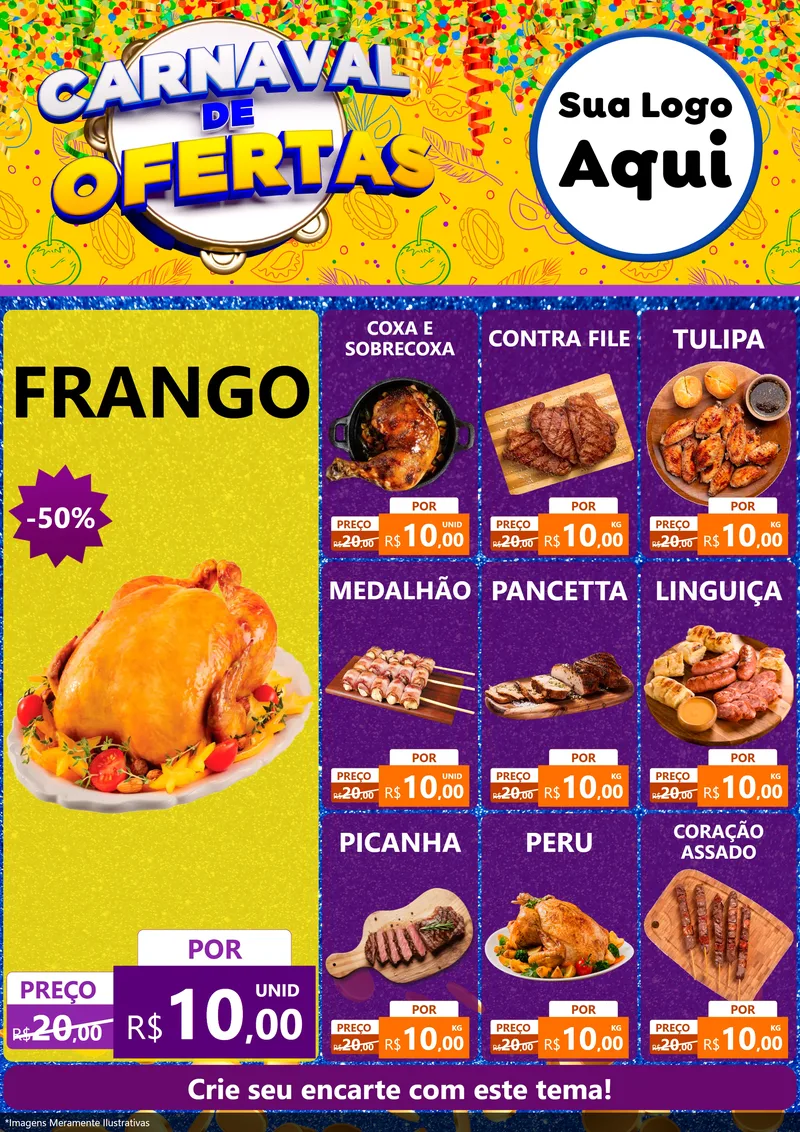 Modelo de Encarte para Encarte A4 Vertical com o tema Carnaval de Ofertas para Assados