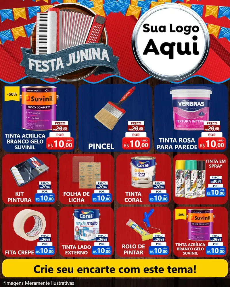 Modelo de Rede Social para Feed Instagram com o tema Festa Junina para Tintas e Ferramentas