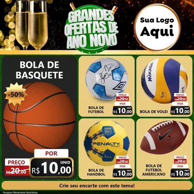Modelo de Rede Social para Feed Facebook com o tema Grandes Ofertas de Ano Novo para Artigos Esportivos