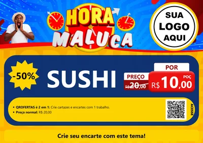 Modelo de Cartaz para Cartaz A4 Horizontal com o tema Hora Maluca para Comida japonesa