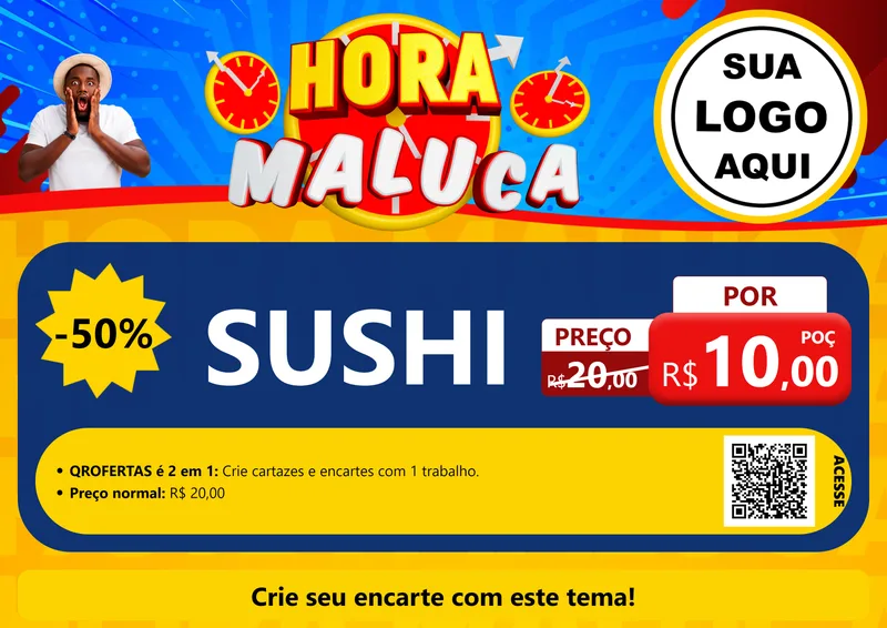 Modelo de Cartaz para Cartaz A4 Horizontal com o tema Hora Maluca para Comida japonesa