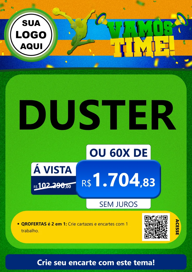 Modelo de Cartaz para Cartaz A4 Vertical com o tema Vamos Time! para Concessionaria de Carros