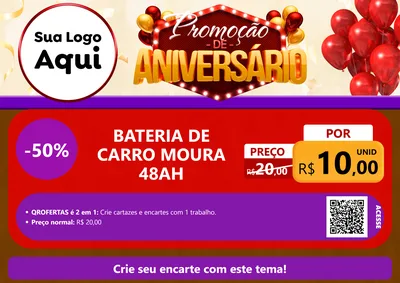 Modelo de Cartaz para Cartaz A4 Horizontal com o tema Promoção de Aniversário para Baterias Elétricas