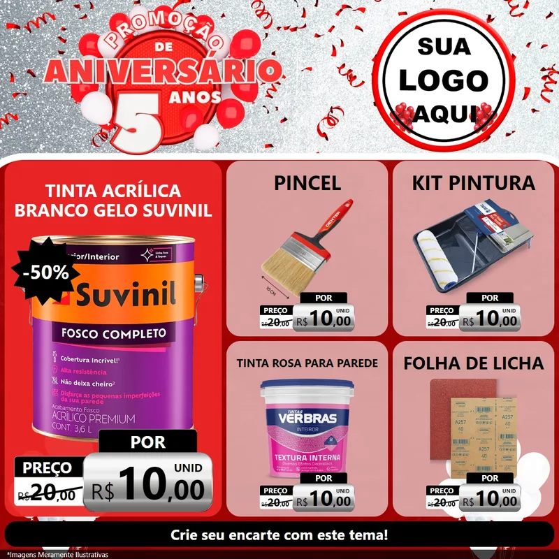 Modelo de Rede Social para Feed Facebook com o tema Promoção de Aniversário - 5 Anos para Tintas e Ferramentas