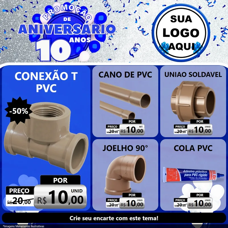 Modelo de Rede Social para Feed Facebook com o tema Promoção de Aniversário - 10 Anos para Tubos e conexões