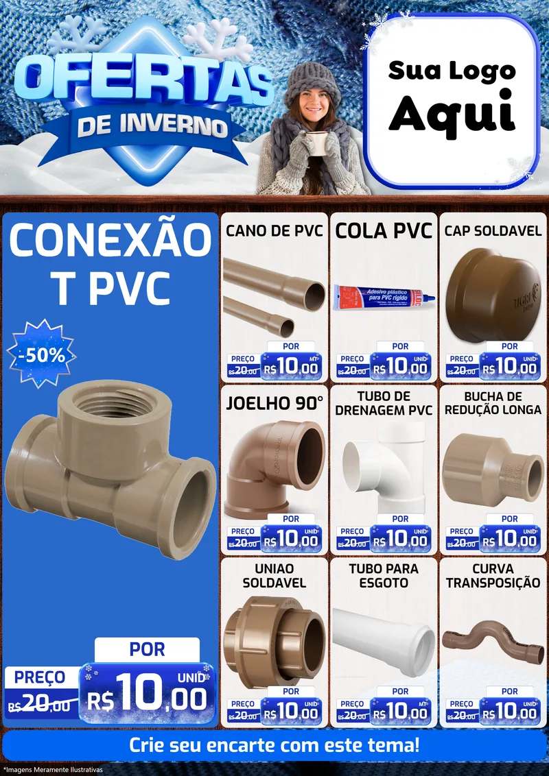 Modelo de Encarte para Encarte A4 Vertical com o tema Ofertas de Inverno para Tubos e conexões
