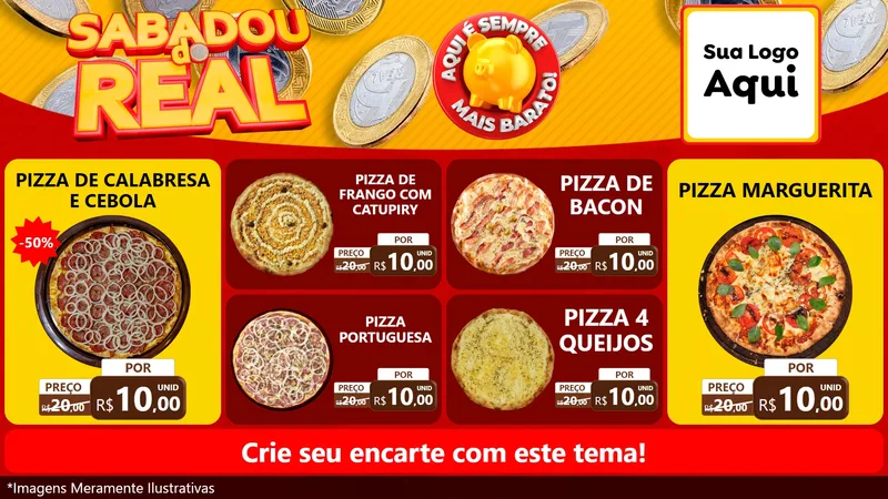 Modelo de TV para TV Horizontal com o tema Sabadou do Real para Pizzaria