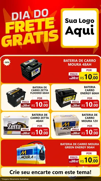 Modelo de TV para TV Vertical com o tema Dia do Frete Grátis para Baterias Elétricas