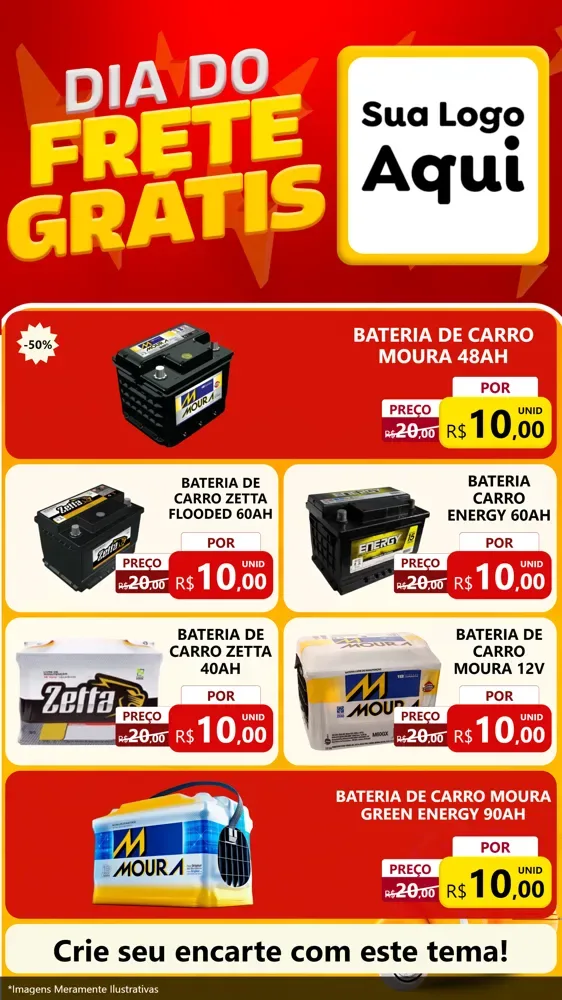 Modelo de TV para TV Vertical com o tema Dia do Frete Grátis para Baterias Elétricas
