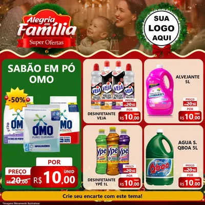 Modelo de Rede Social para Feed Facebook com o tema Alegria Em Família - Super Ofertas para Produtos de Limpeza