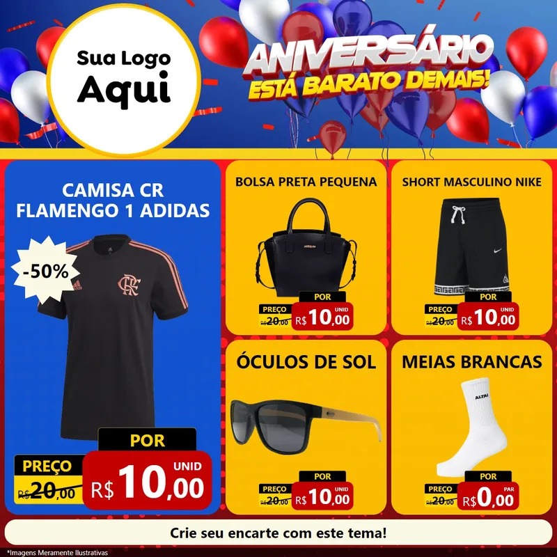 Modelo de Rede Social para Feed Facebook com o tema Aniversário para Roupas e acessórios