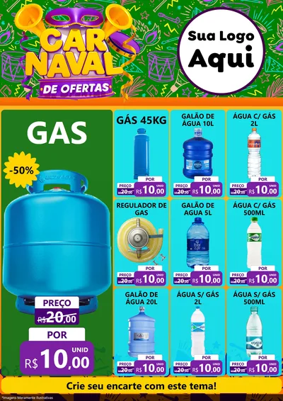 Modelo de Encarte para Encarte A4 Vertical com o tema Carnaval de Ofertas para Água e gás