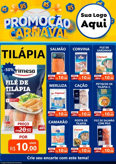 Modelo de Encarte para Encarte A4 Vertical com o tema Promoção de Carnaval para Peixaria