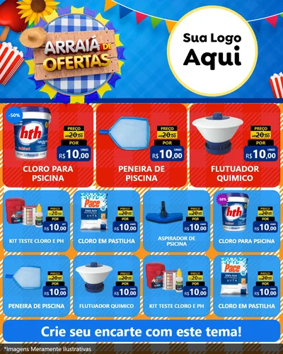 Modelo de Rede Social para Feed Instagram com o tema Arraiá de Ofertas para Produtos para Piscina