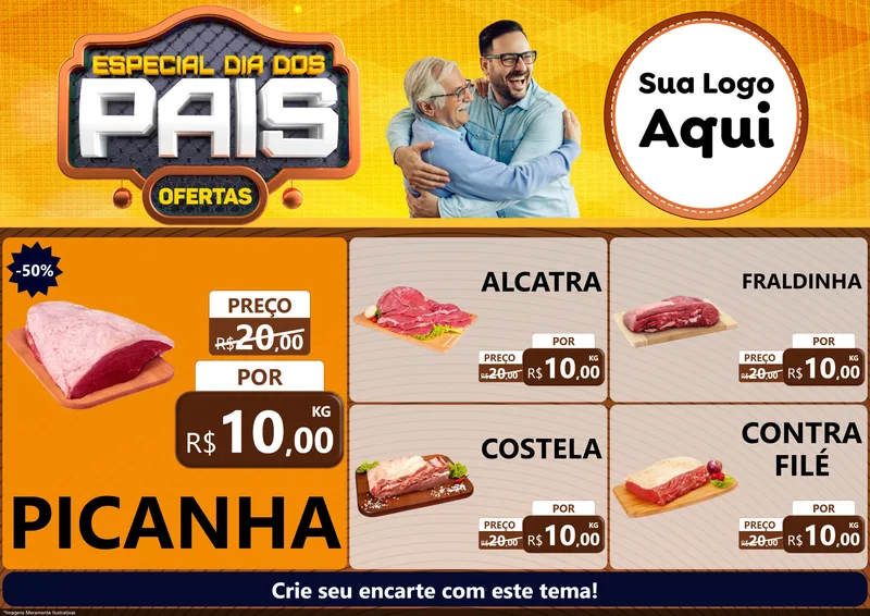 Modelo de Encarte para Encarte A4 Horizontal com o tema Especial Dia dos Pais para Açougue