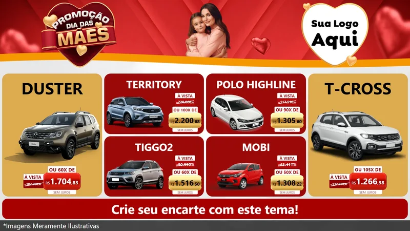 Modelo de TV para TV Horizontal com o tema Promoção Dia das Mães para Concessionaria de Carros