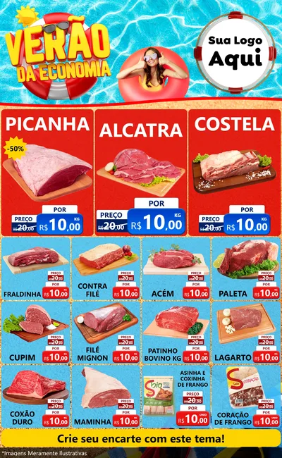 Modelo de Encarte para Encarte Grande com o tema Verão da Economia para Açougue