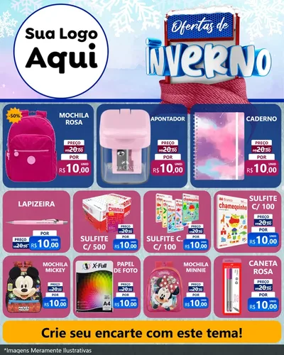 Modelo de Rede Social para Feed Instagram com o tema Ofertas de Inverno para Papelaria