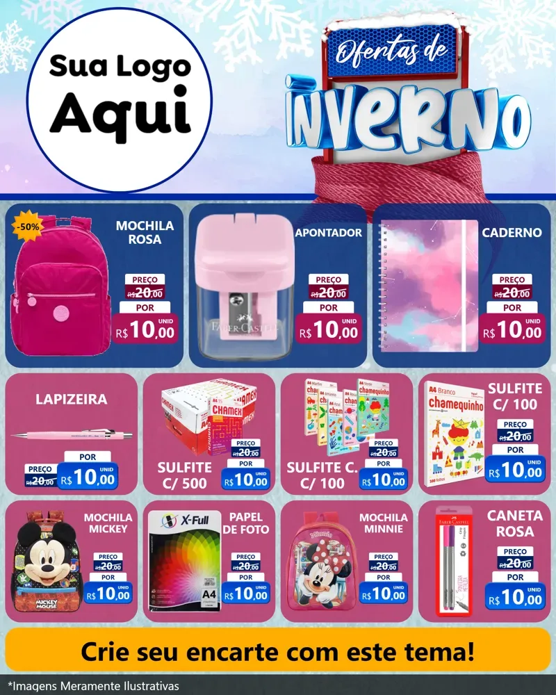 Modelo de Rede Social para Feed Instagram com o tema Ofertas de Inverno para Papelaria