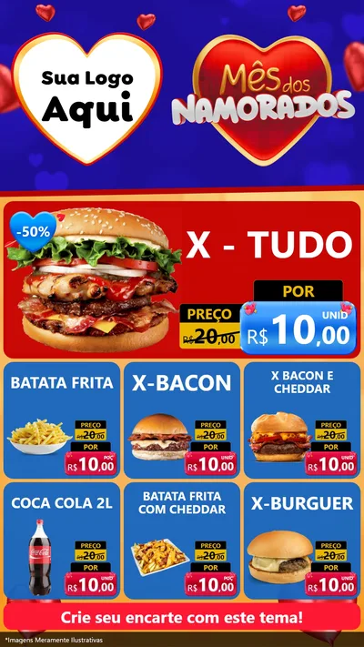 Modelo de Rede Social para Stories com o tema Mês dos Namorados para Hamburgueria