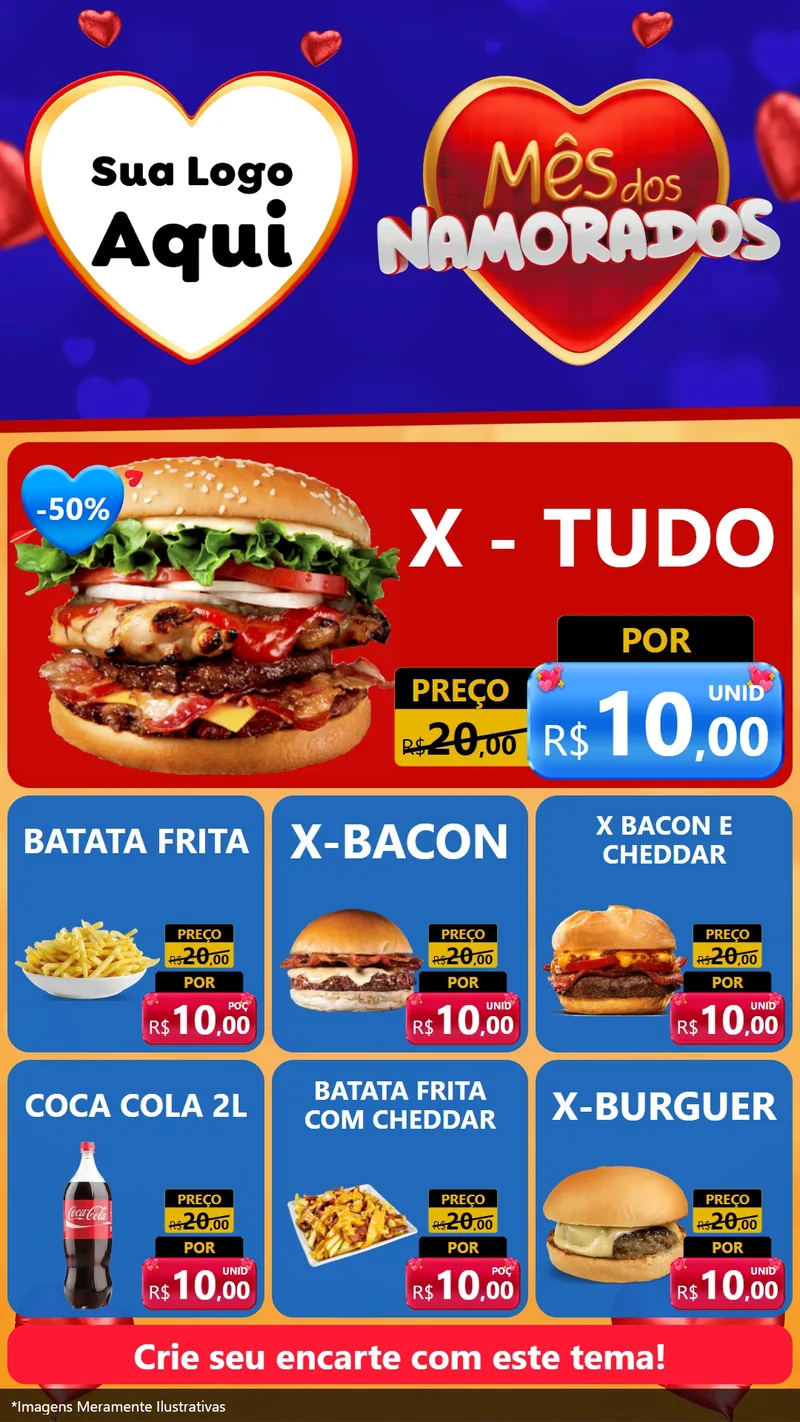 Modelo de Rede Social para Stories com o tema Mês dos Namorados para Hamburgueria