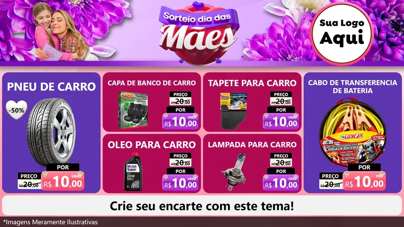Modelo de TV para TV Horizontal com o tema Sorteio Dia das Mães para Auto peças