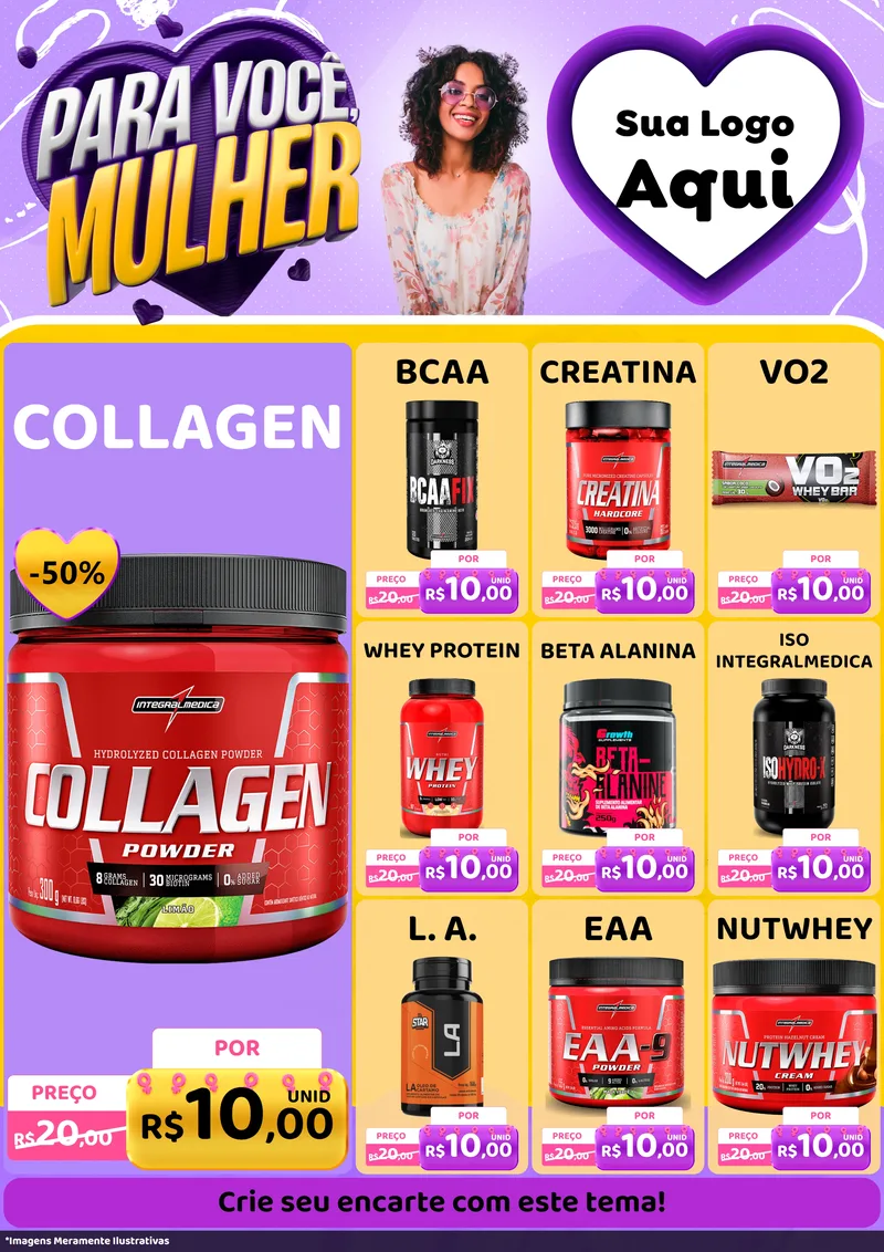 Modelo de Encarte para Encarte A4 Vertical com o tema Para Você, Mulher para Suplementos alimentares