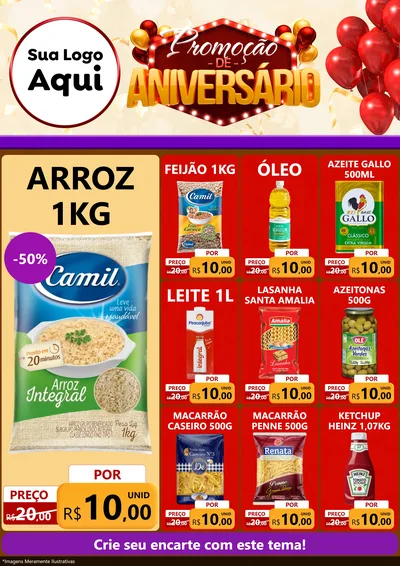 Modelo de Encarte para Encarte A4 Vertical com o tema Promoção de Aniversário para Supermercado