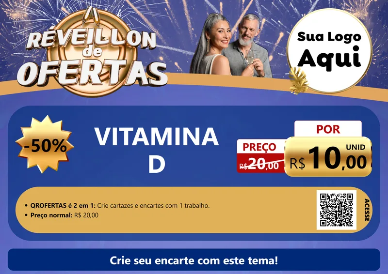 Modelo de Cartaz para Cartaz A4 Horizontal com o tema Réveillon de Ofertas para Farmácia