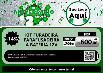 Modelo de Cartaz para Cartaz A4 Horizontal com o tema Promoção de Aniversário - 2 Anos para Maquinas e Ferramentas