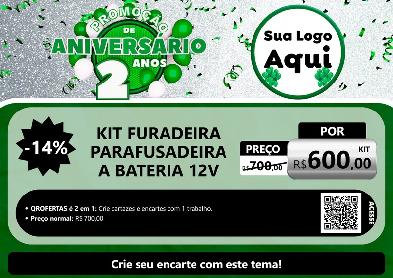 Modelo de Cartaz para Cartaz A4 Horizontal com o tema Promoção de Aniversário - 2 Anos para Maquinas e Ferramentas