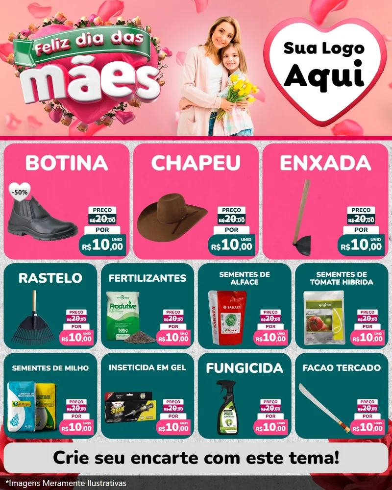 Modelo de Rede Social para Feed Instagram com o tema Feliz Dia das Mães para Agropecuária