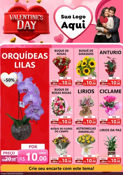 Modelo de Encarte para Encarte A4 Vertical com o tema Valentine's Day para Floricultura e jardim