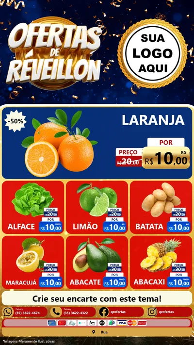 Modelo de Rede Social para Stories com o tema Ofertas de Réveillon para Hortifrúti