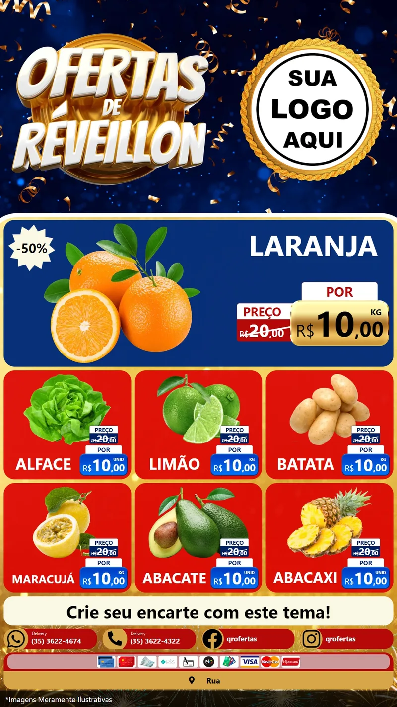 Modelo de Rede Social para Stories com o tema Ofertas de Réveillon para Hortifrúti