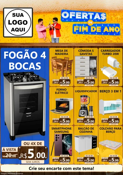 Modelo de Encarte para Encarte A4 Vertical com o tema Ofertas de Fim de Ano para Móveis e Eletro