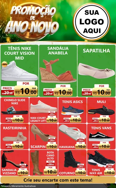 Modelo de Encarte para Encarte Grande com o tema Promoção de Ano Novo para Calçados
