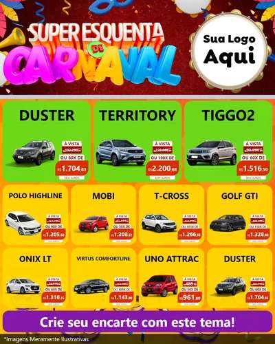 Modelo de Rede Social para Feed Instagram com o tema Super Esquenta de Carnaval para Concessionaria de Carros