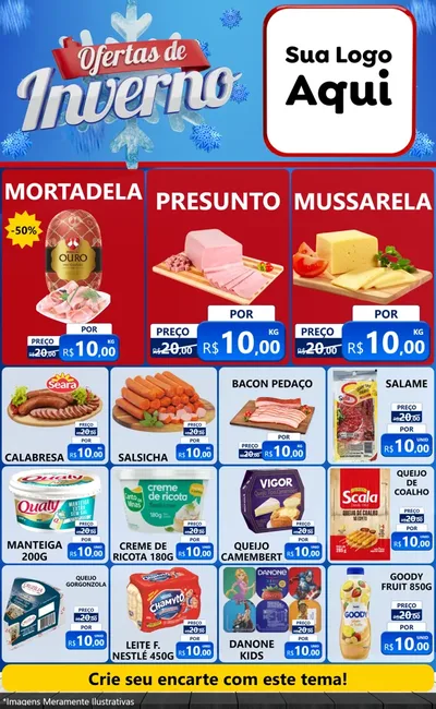 Modelo de Encarte para Encarte Grande com o tema Ofertas de Inverno para Frios e Laticínios