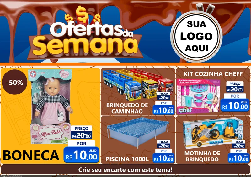 Modelo de Encarte para Encarte A4 Horizontal com o tema Ofertas da Semana - Páscoa para Brinquedos