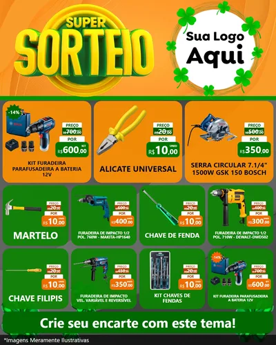 Modelo de Rede Social para Feed Instagram com o tema Super Sorteio para Maquinas e Ferramentas